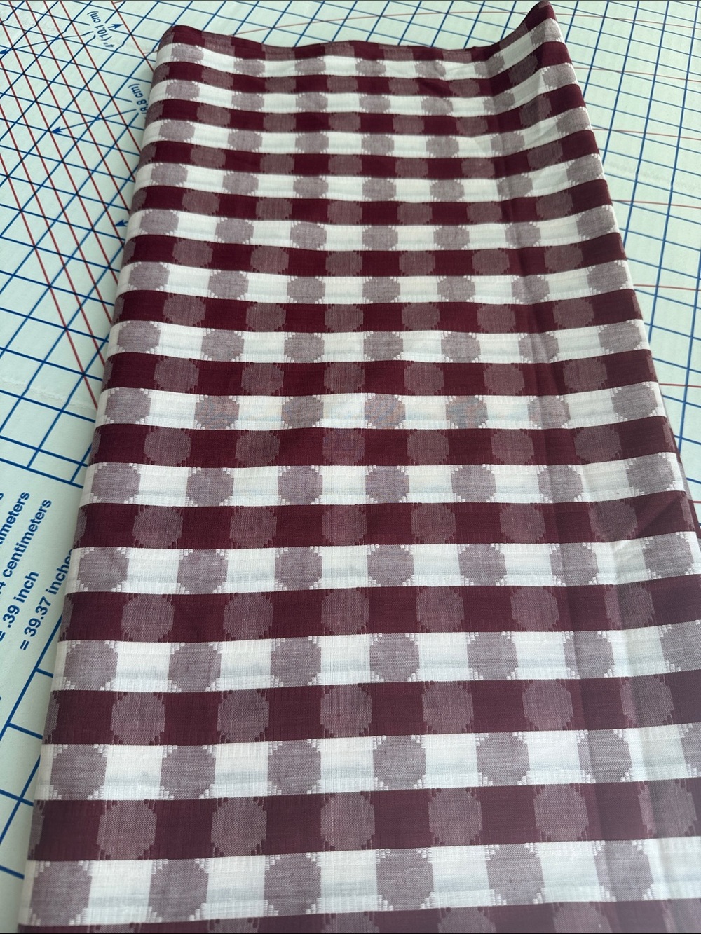Vintage 60s 70s Burgundy Ivory Woven Check Fabric 5 Yards x 44” - Picture 13 of 13